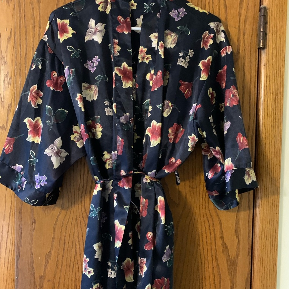 Black Floral Nightie with Robe
